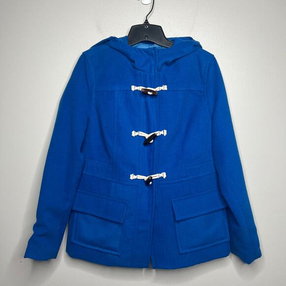 Old Navy Royal Blue Coat Women’s M Toggle Button Peacoat Hood Preppy Nautical - Picture 2 of 10